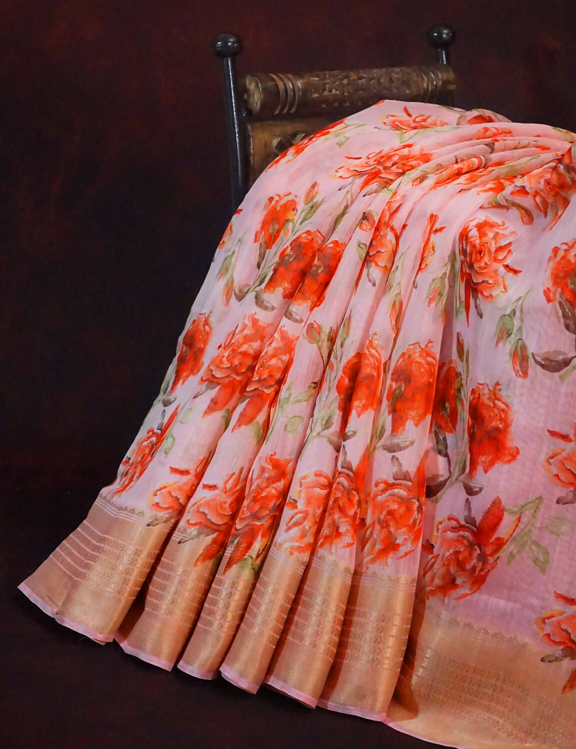 Shades Of Baby Peach With Floral Design Semi Chanderi Saree By Gayathri Reddy Designer Studio