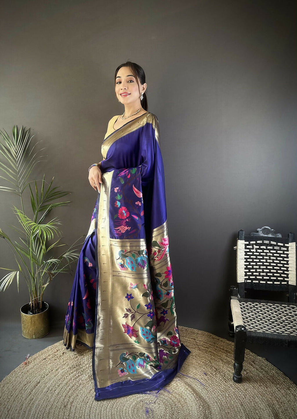 Joban Fashion Royal Blue Floral Paithani Sarees