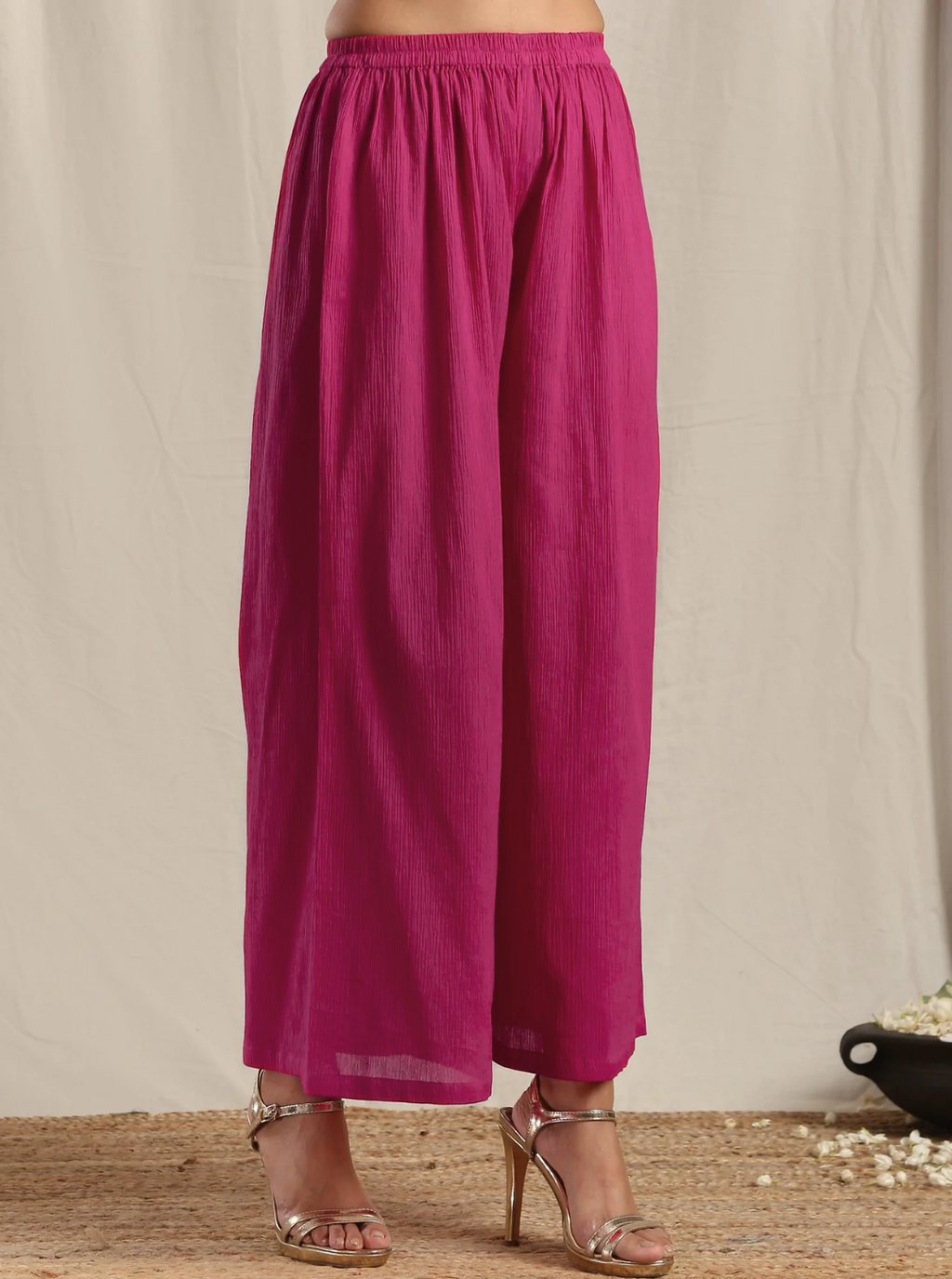 trueBrowns Orange Crinkle Slit Kurta Pant Set