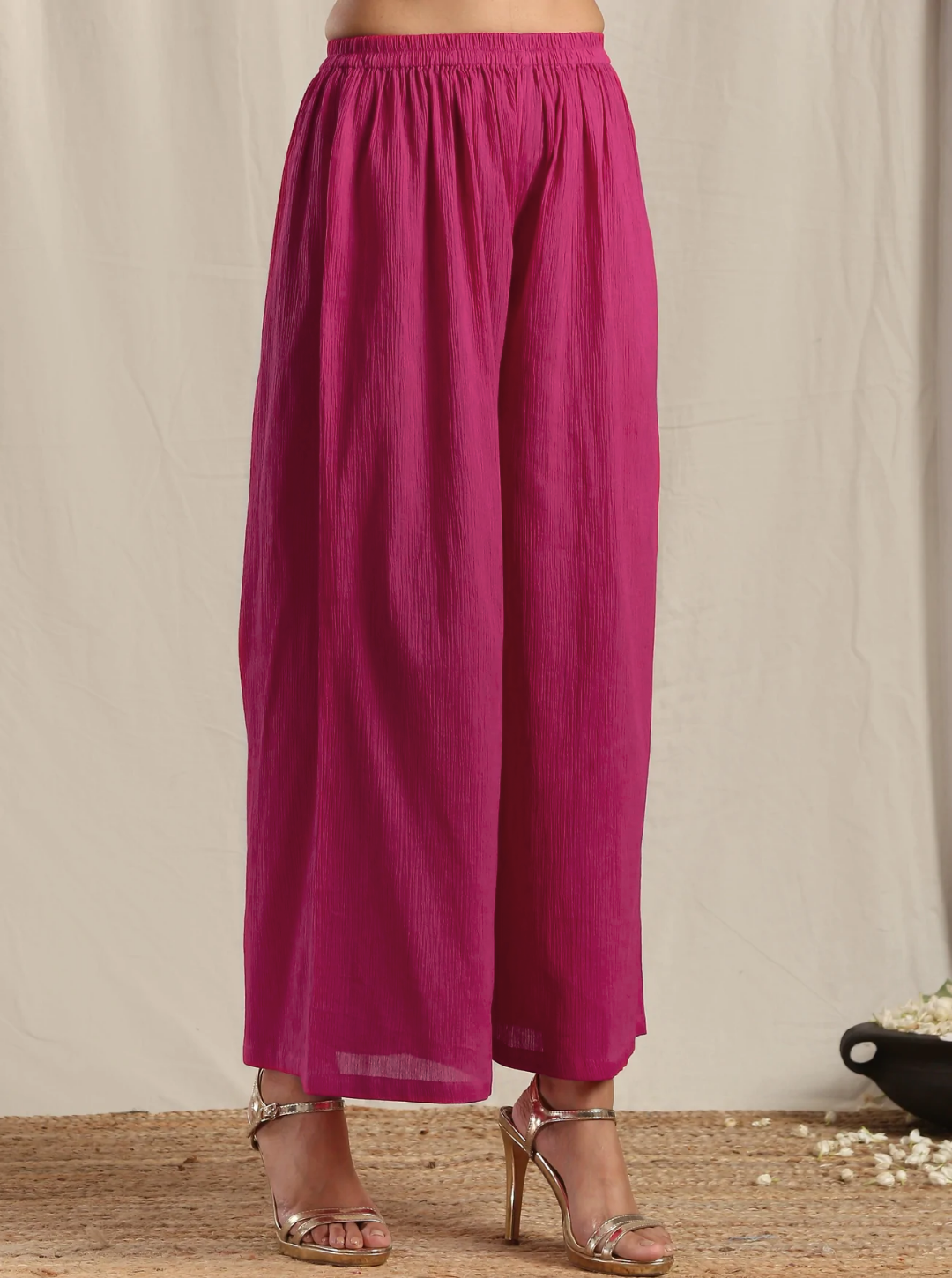 trueBrowns Orange Crinkle Slit Kurta Pant Set