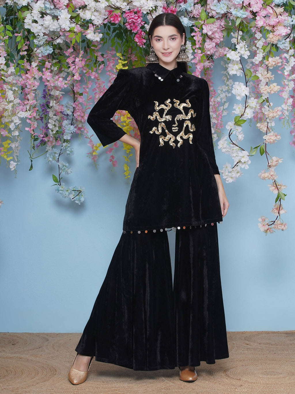 Joban Fashion Black Velvet Sharara Set