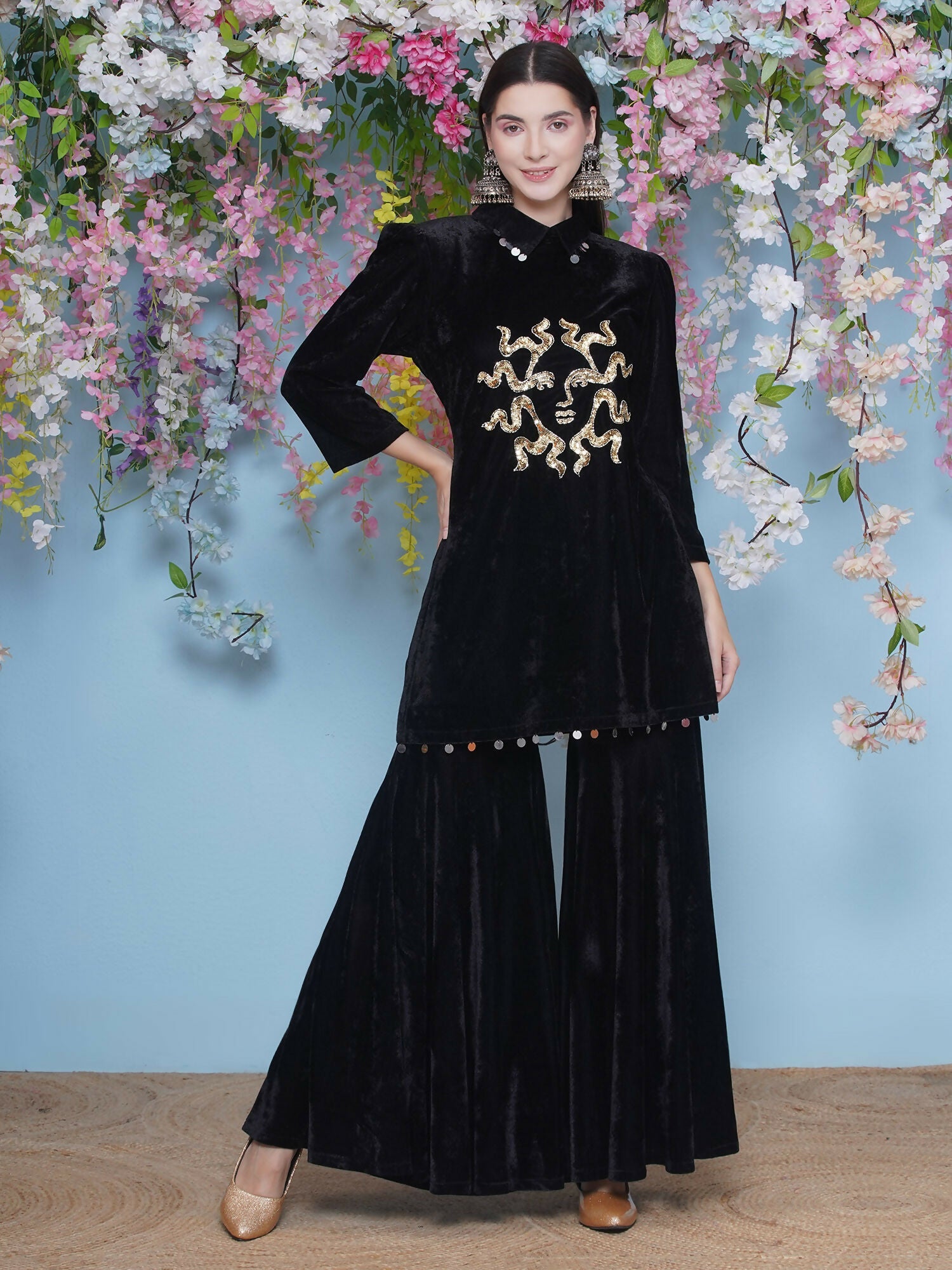 Joban Fashion Black Velvet Sharara Set