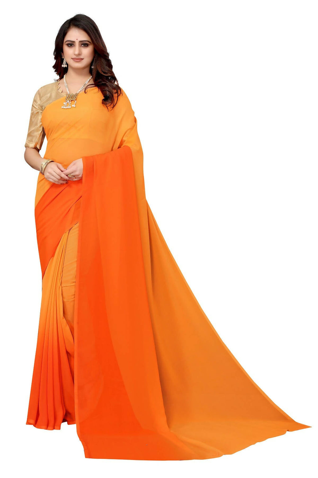 Vamika Orange Half N Half Georgette Saree