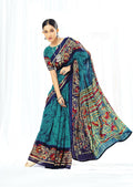 Blue Chanderi Cotton Floral Printed Saree With Unstitched Blouse Piece - Kathika