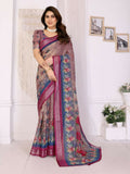 PR Fashion Purple Handloom Linen Cotton Zari Saree
