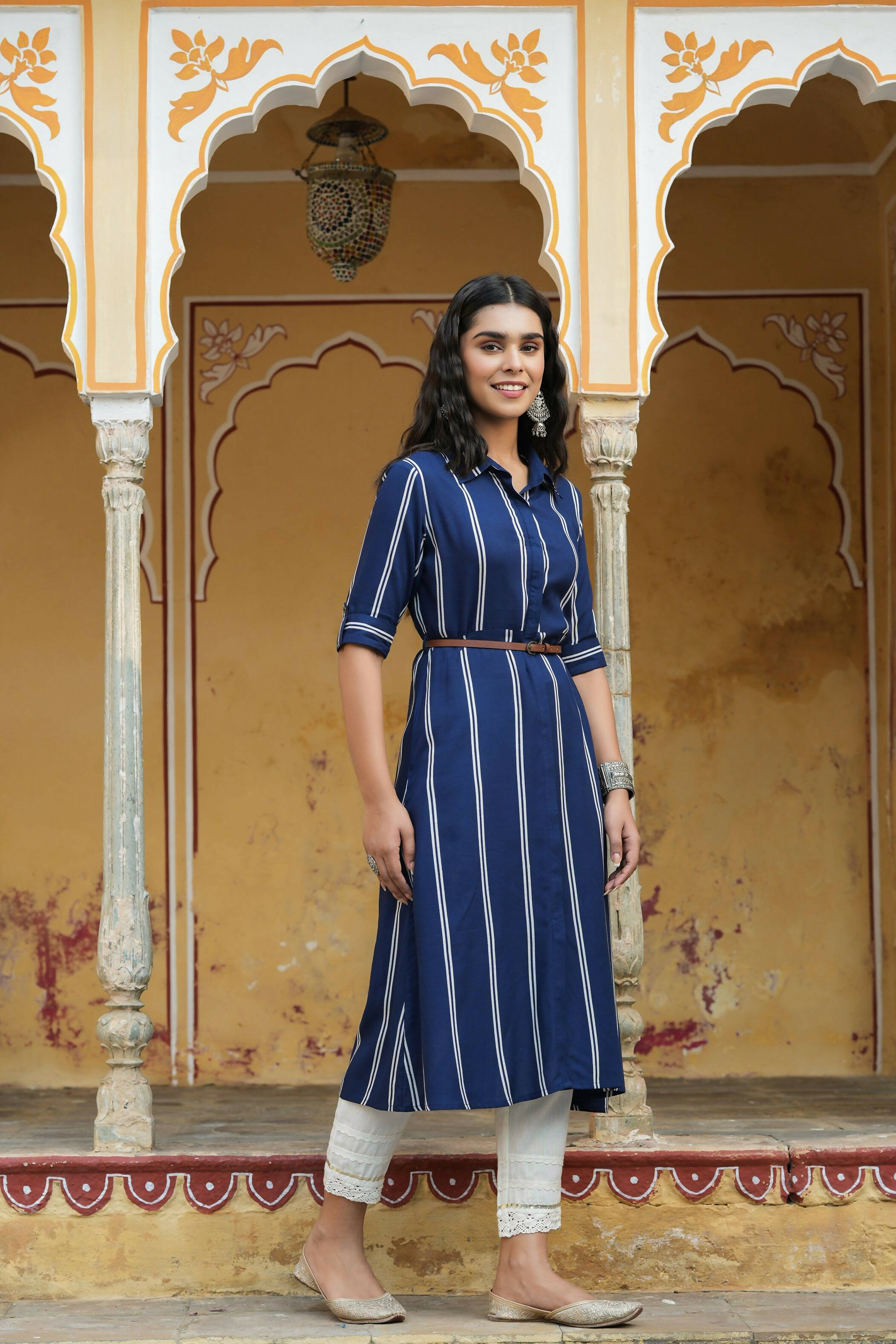 Juniper Women's Navy Rayon Staple Printed A-Line Dress