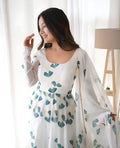 Dishitha Creation Women Floral Printed Designer Gown - Off White