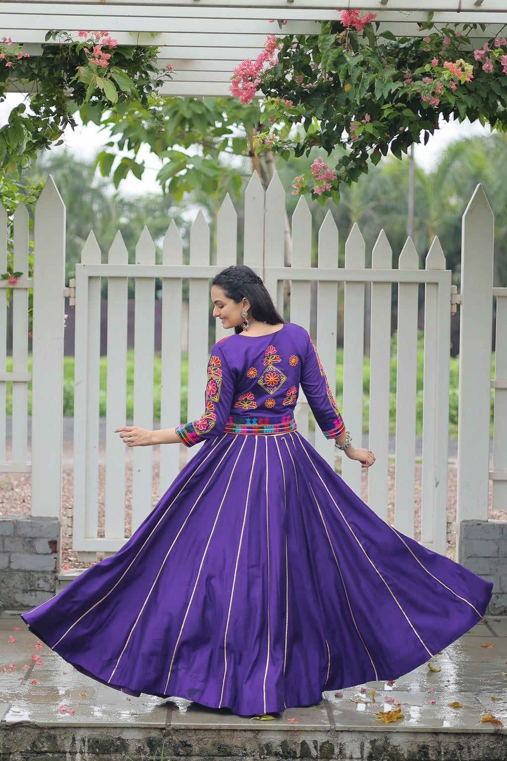 Evanik Navratri Purple Roamn Fabric With Kutchi Work Koti Style Blouse Stitched Lehenga Choli