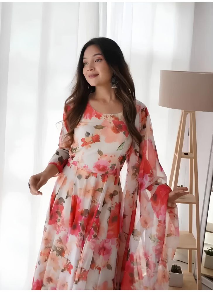 Indian Clothing Dishitha Creation Women Floral Printed Designer Gown - Pink
