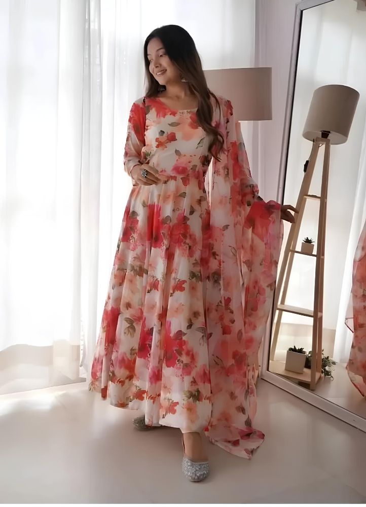 Indian Clothing Dishitha Creation Women Floral Printed Designer Gown - Pink