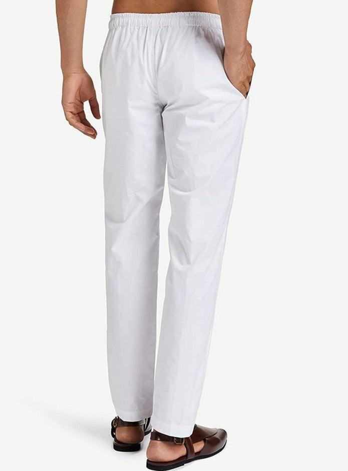 Fabmade Men's White Cotton Linen Pyjama