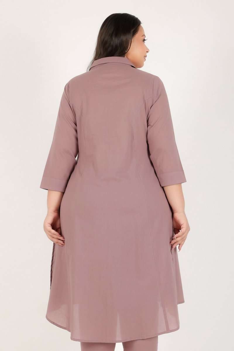 Aramya Brown Soft Cotton Solid High Low Kurta for Women