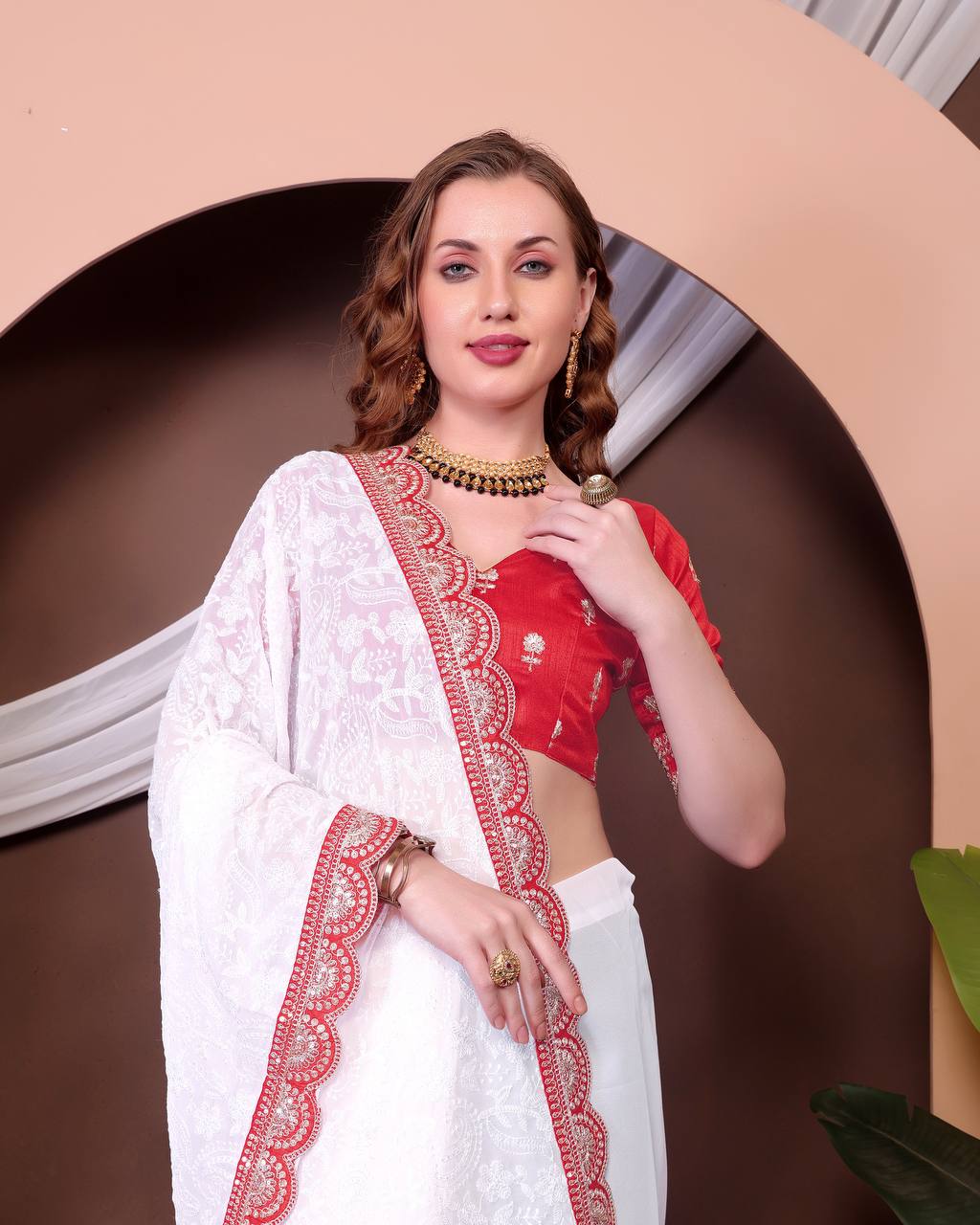 Teeya Creation White Color Georgette Fabric Chikankari Work Saree