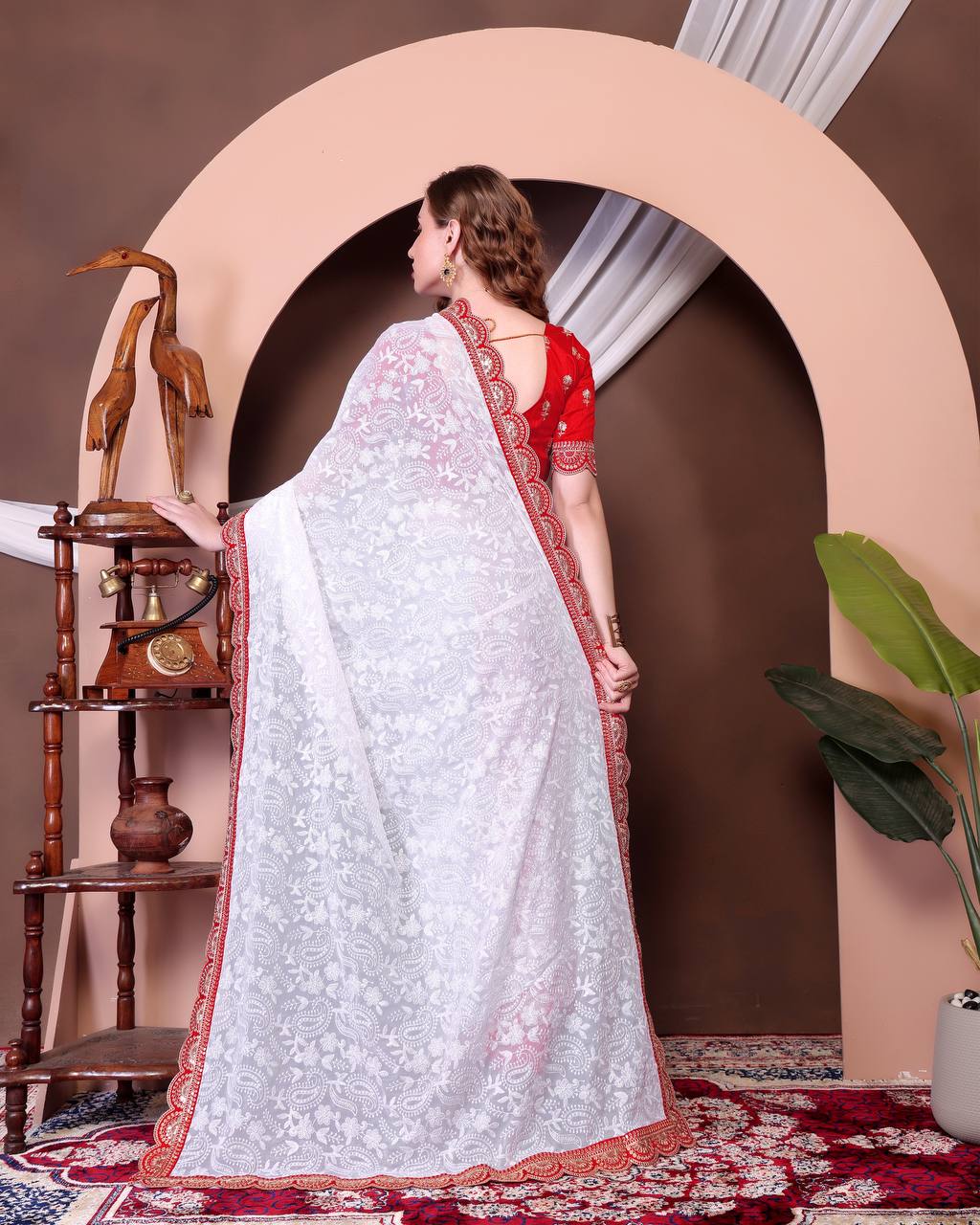 Teeya Creation White Color Georgette Fabric Chikankari Work Saree