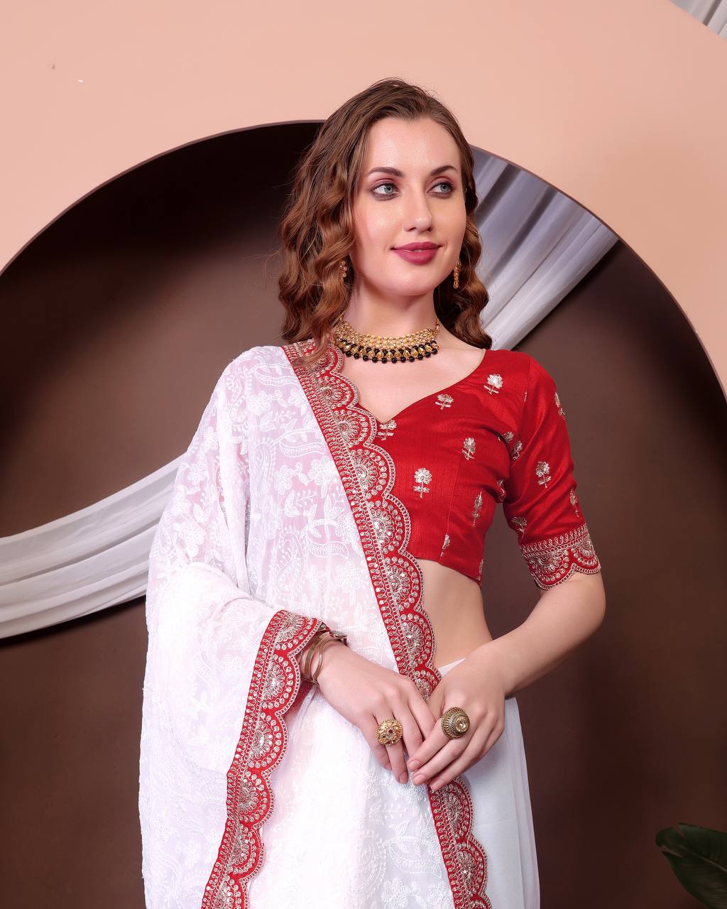 Teeya Creation White Color Georgette Fabric Chikankari Work Saree