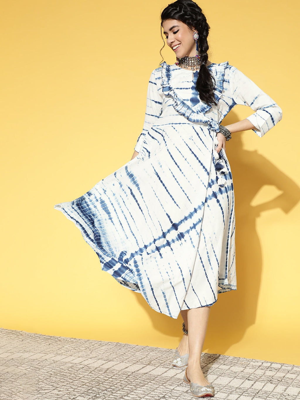 Yufta White & Blue Tie-Dyed Dress
