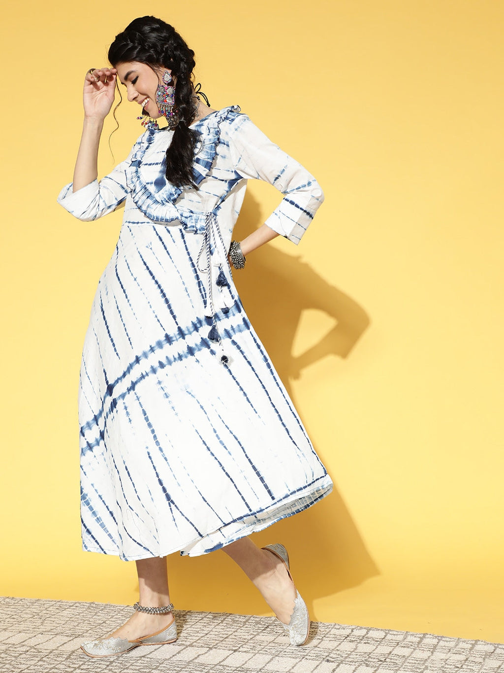 Yufta White & Blue Tie-Dyed Dress