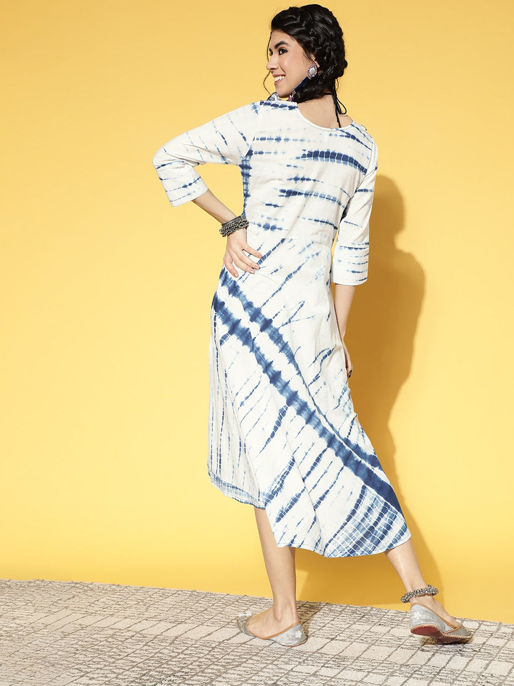 Yufta White & Blue Tie-Dyed Dress