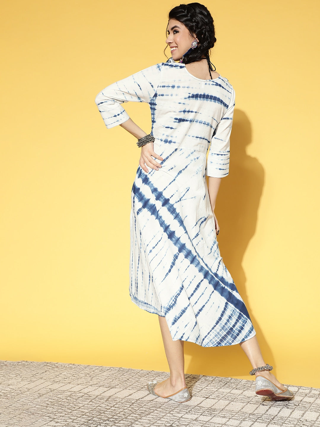 Yufta White & Blue Tie-Dyed Dress