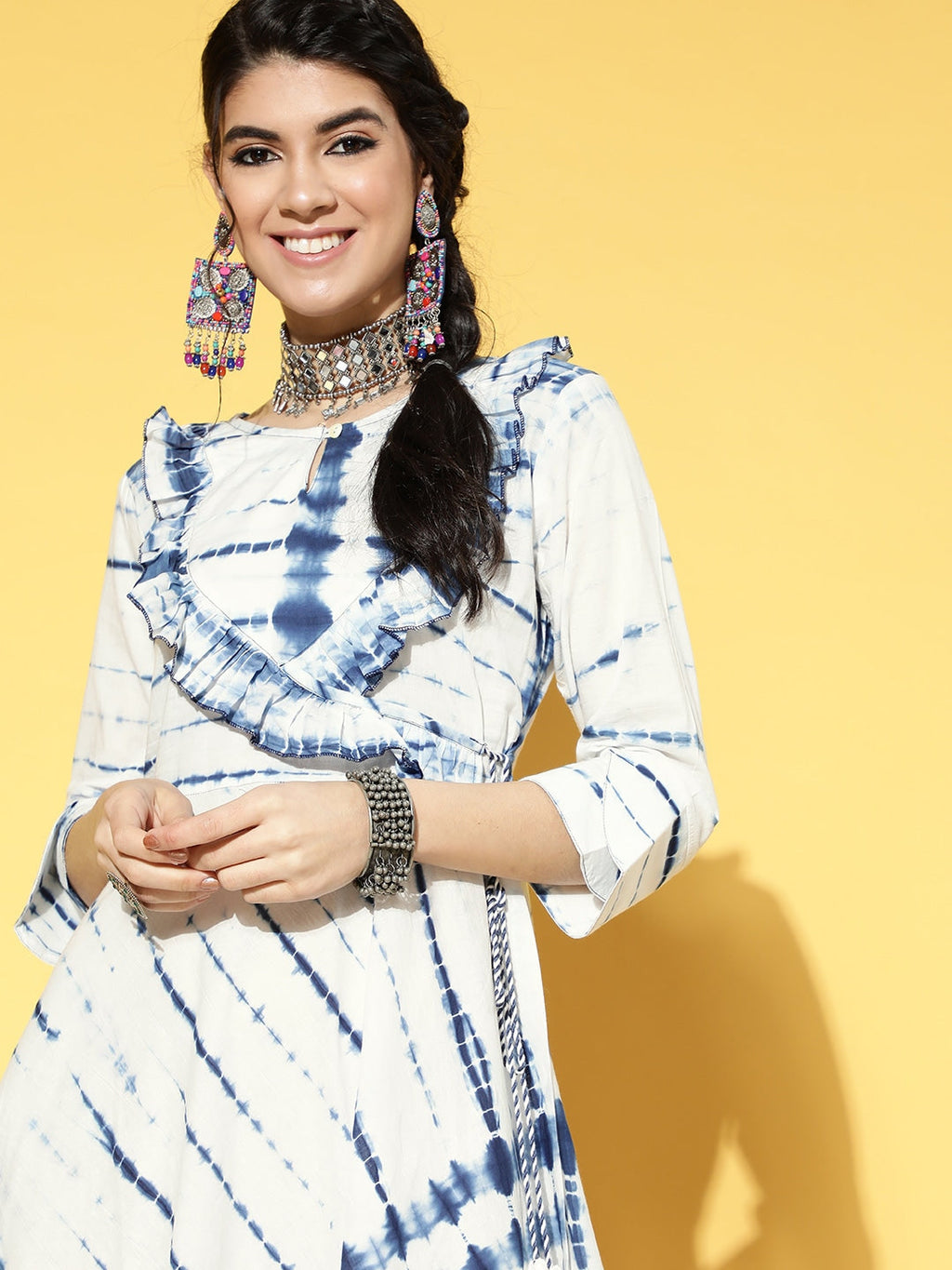 Yufta White & Blue Tie-Dyed Dress