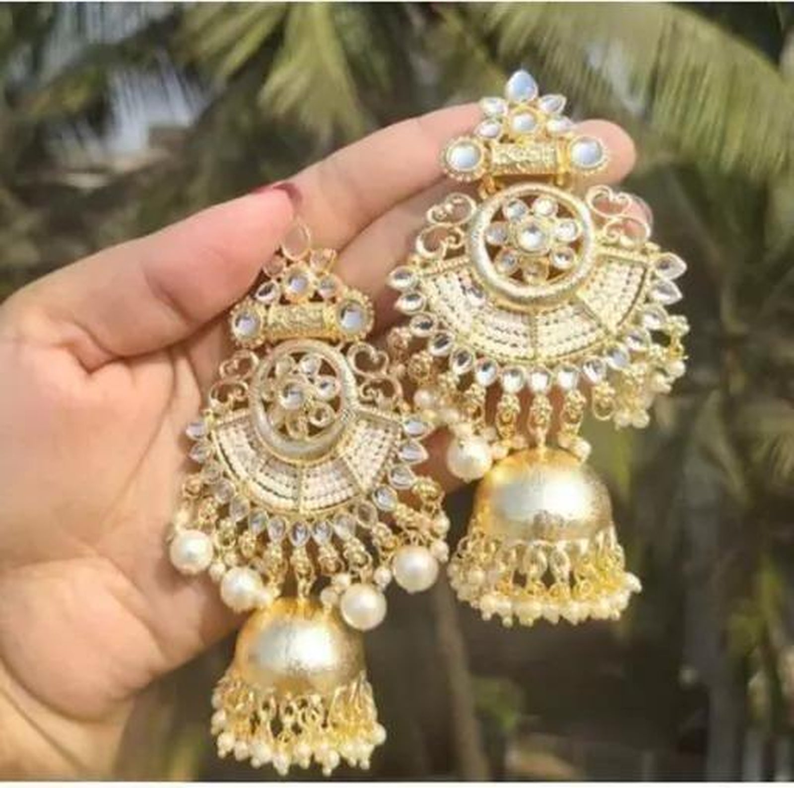 Jewel City Elegant Kundan Jhumka Earrings with Pearl Drops - Traditional Indian Wedding Jewelry