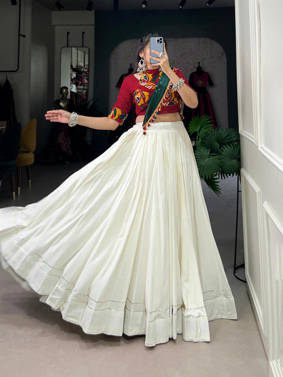 Lorenvalley Pure Rayon White Plain With Gota Patti Touch Up Lehenga Choli with Dupatta