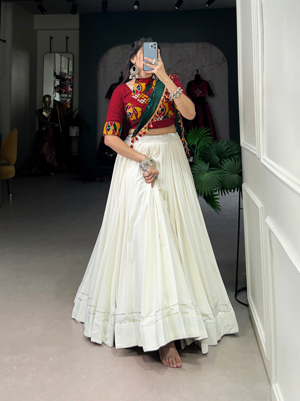 Lorenvalley White Pure Rayon Plain With Gota Patti Touch Up Lehenga Choli with Dupatta