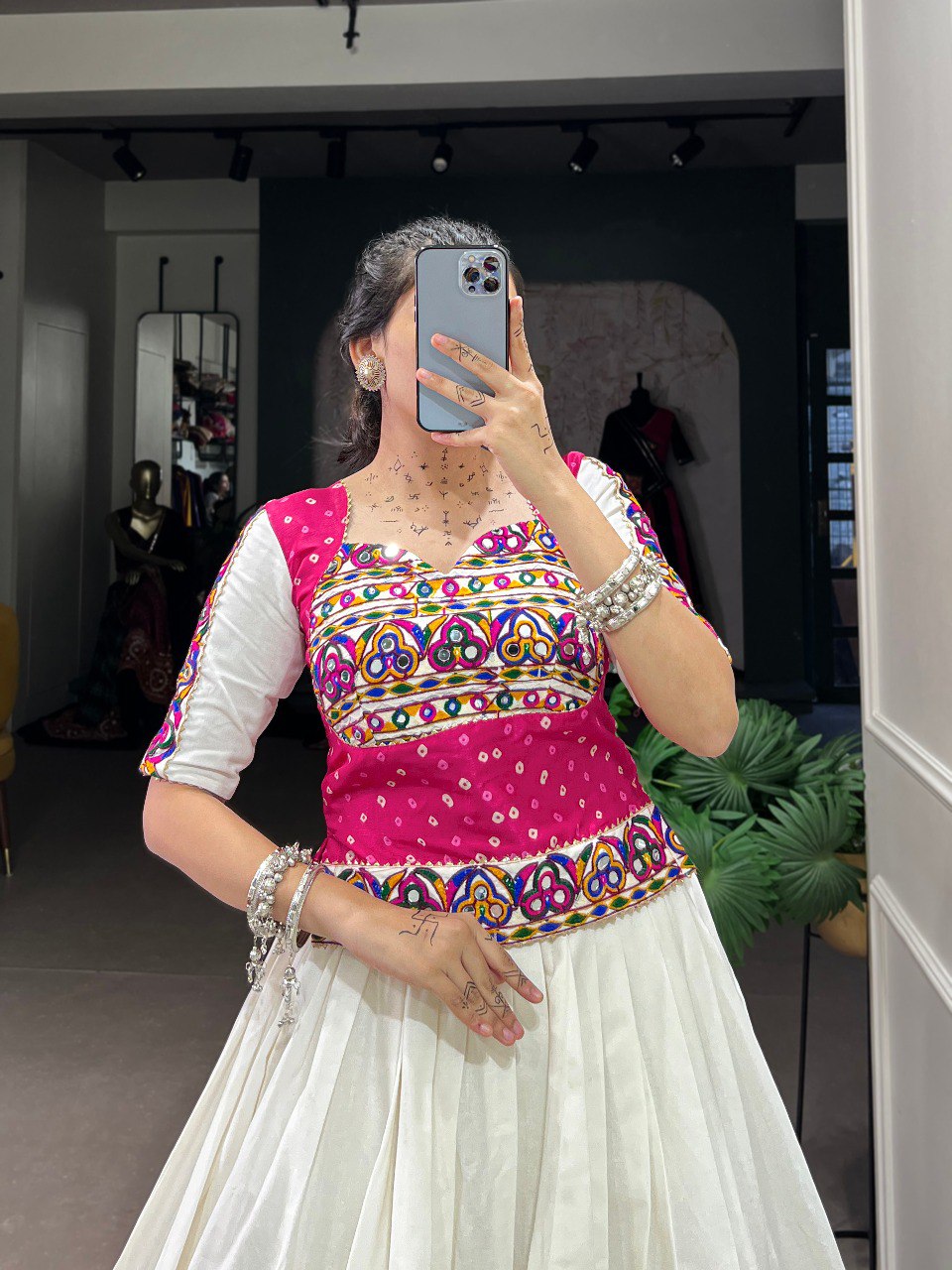 Lorenvalley Pure Cotton White Plain With Gota Patti Touch Up Lehenga Choli
