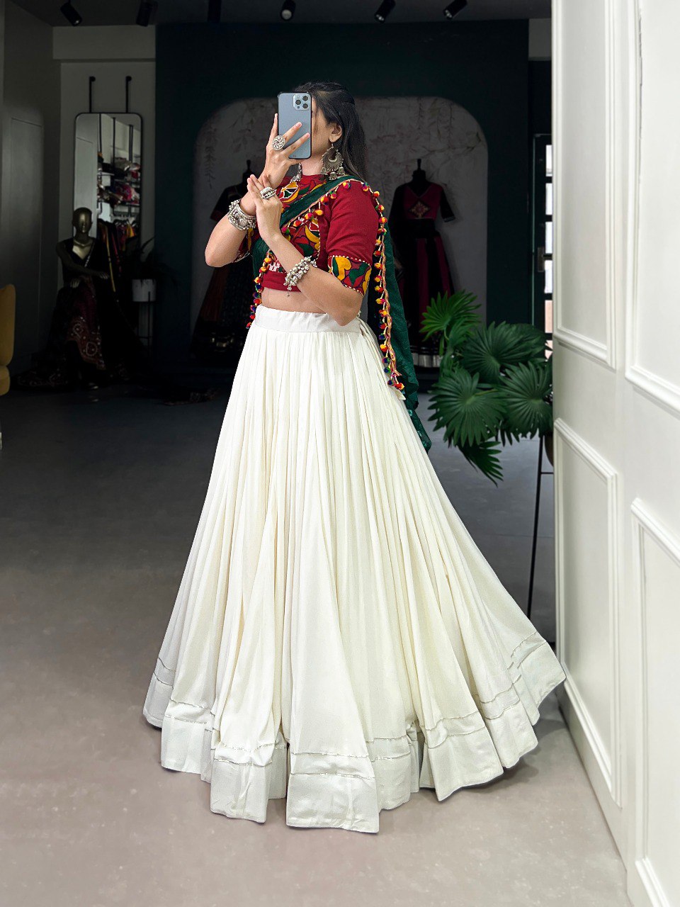 Lorenvalley White Pure Rayon Plain With Gota Patti Touch Up Lehenga Choli with Dupatta