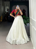 Lorenvalley White Pure Rayon Plain With Gota Patti Touch Up Lehenga Choli with Dupatta