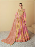 Vastranavya Pink Muslin Printed Sequins Beads Work Abaya Style Anarkali Suit