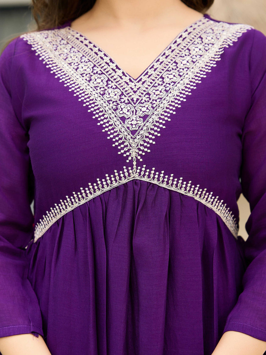 The52 Beautiful Embroidered Vichitra Silk Fabric Pleated Kurta, Pant and Dupatta Set
