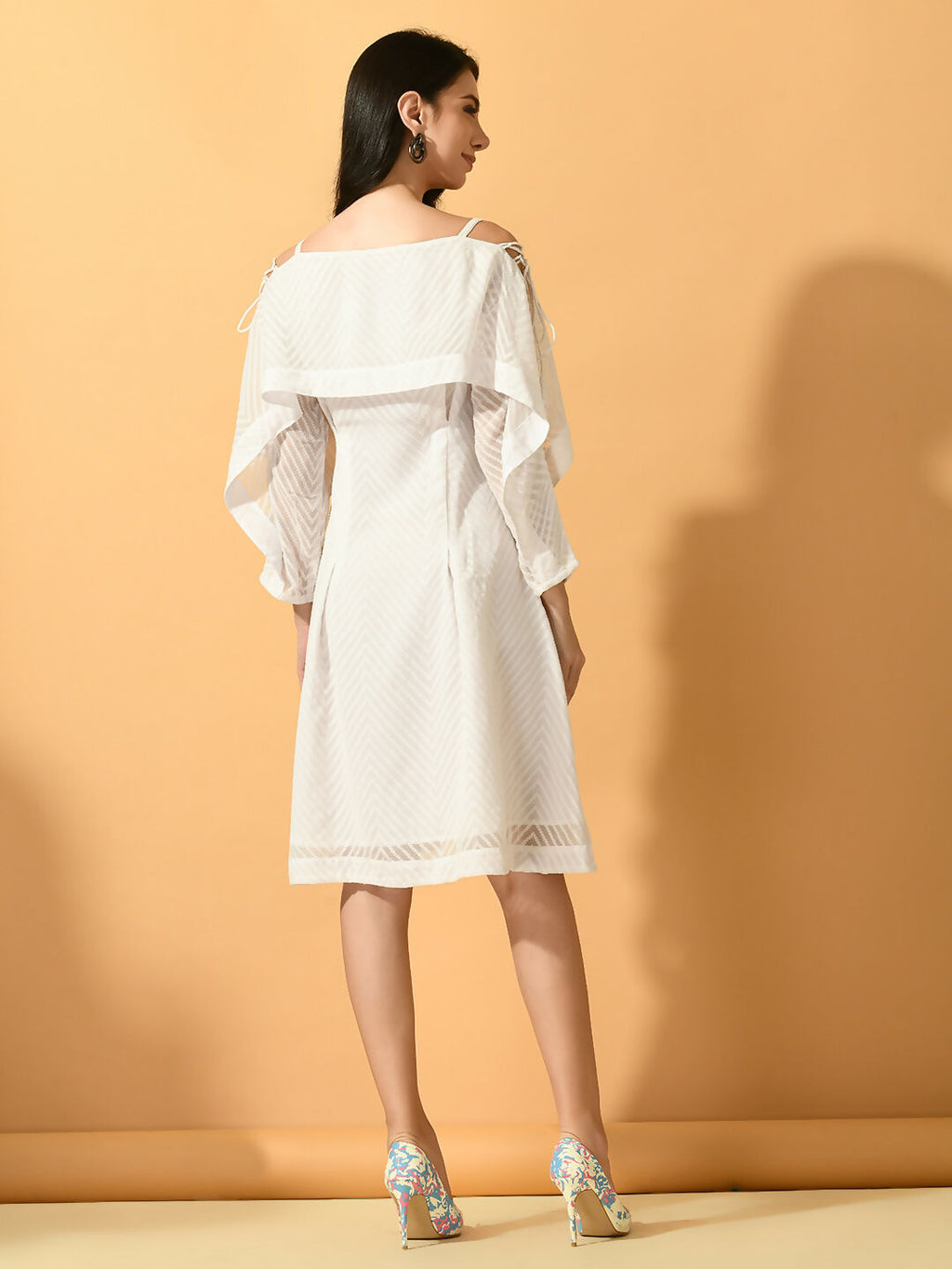 Myshka Women's White Fit and Flare Party Dress