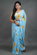 Exclusive Collection Sky Pure Cotton Saree With Sunflower Design