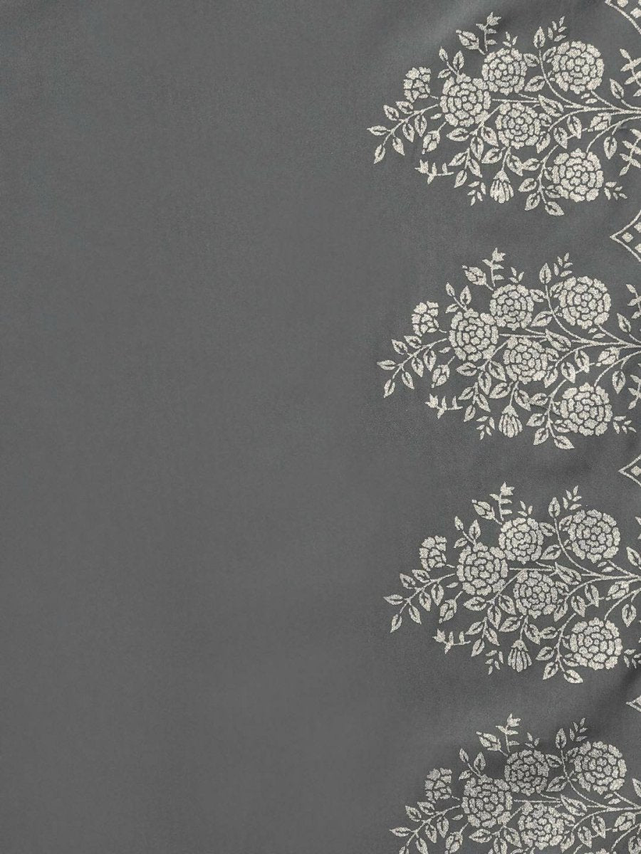 Ahalyaa Grey Crepe Printed Kurta Palazzo Set With Dupatta