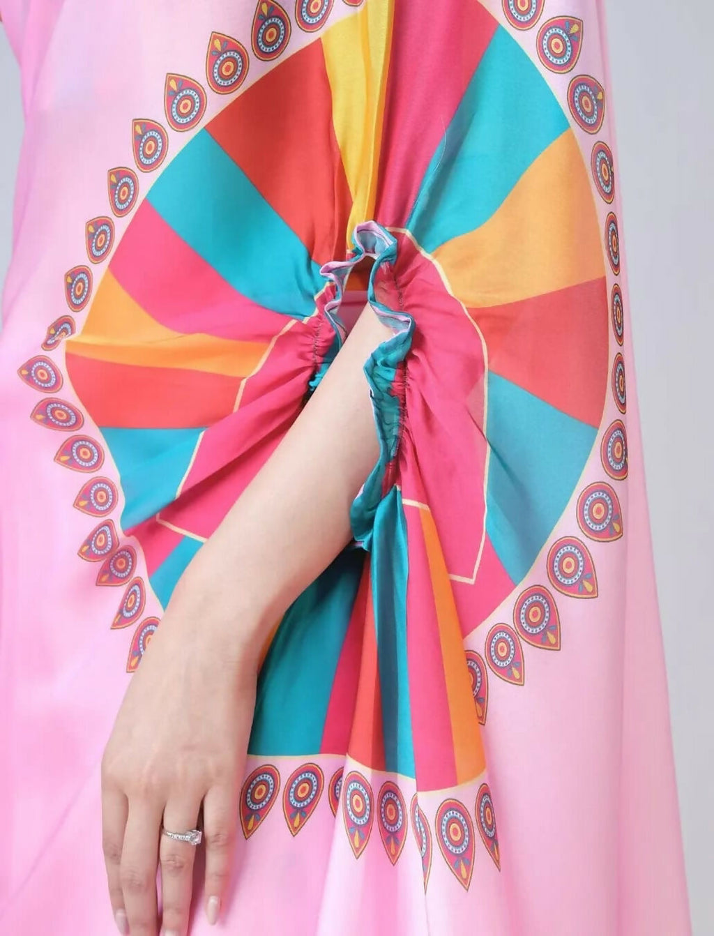 Vastranavya Baby Pink Ready to Wear Festive Print Free Hand Saree