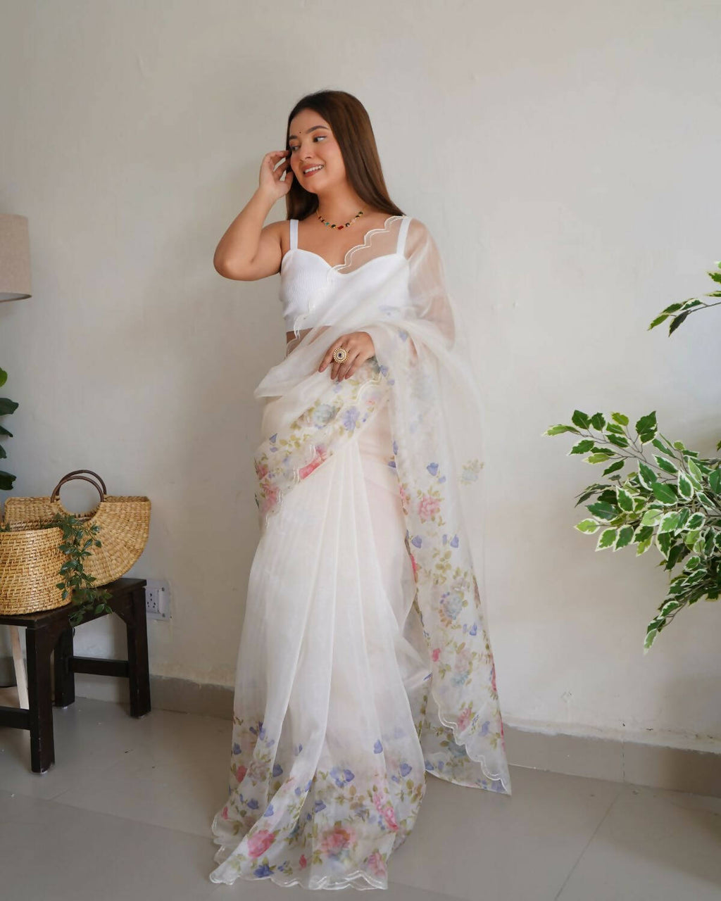 Vamsee White Organza Saree
