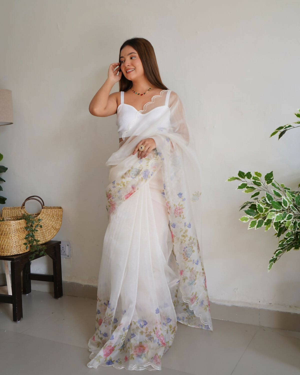Vamsee White Organza Saree