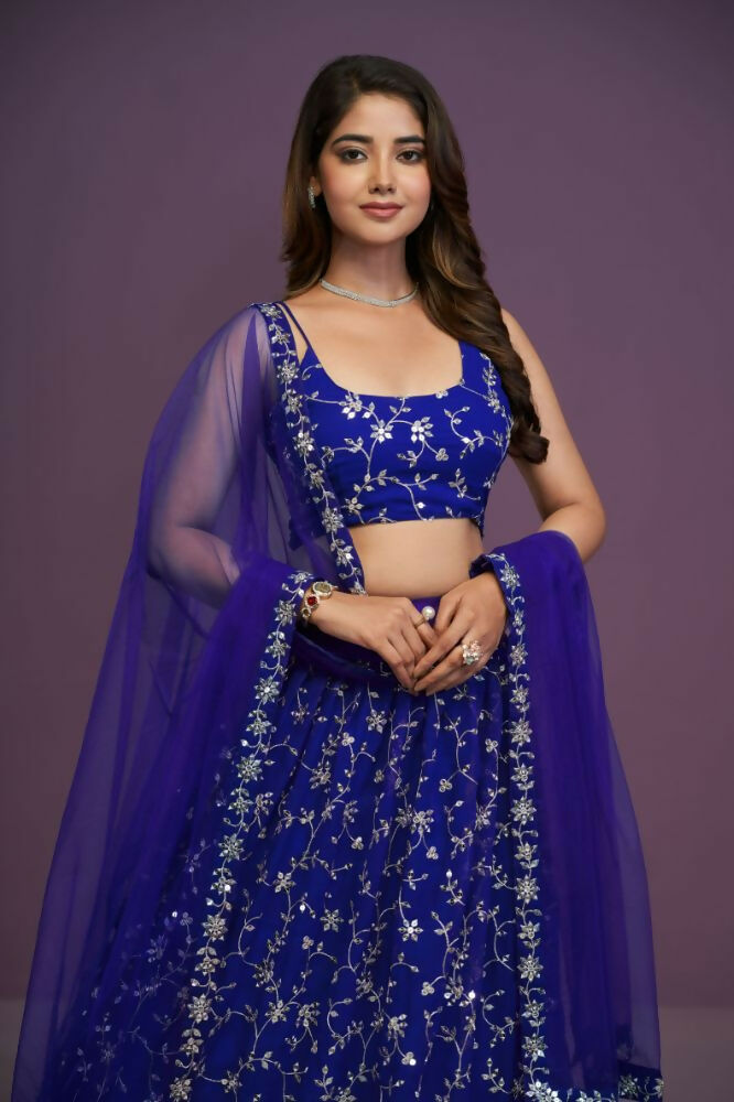 Royalblue Georgette Zari,Sequence Embroidery Work Lehenga Choli - Jihu Culture