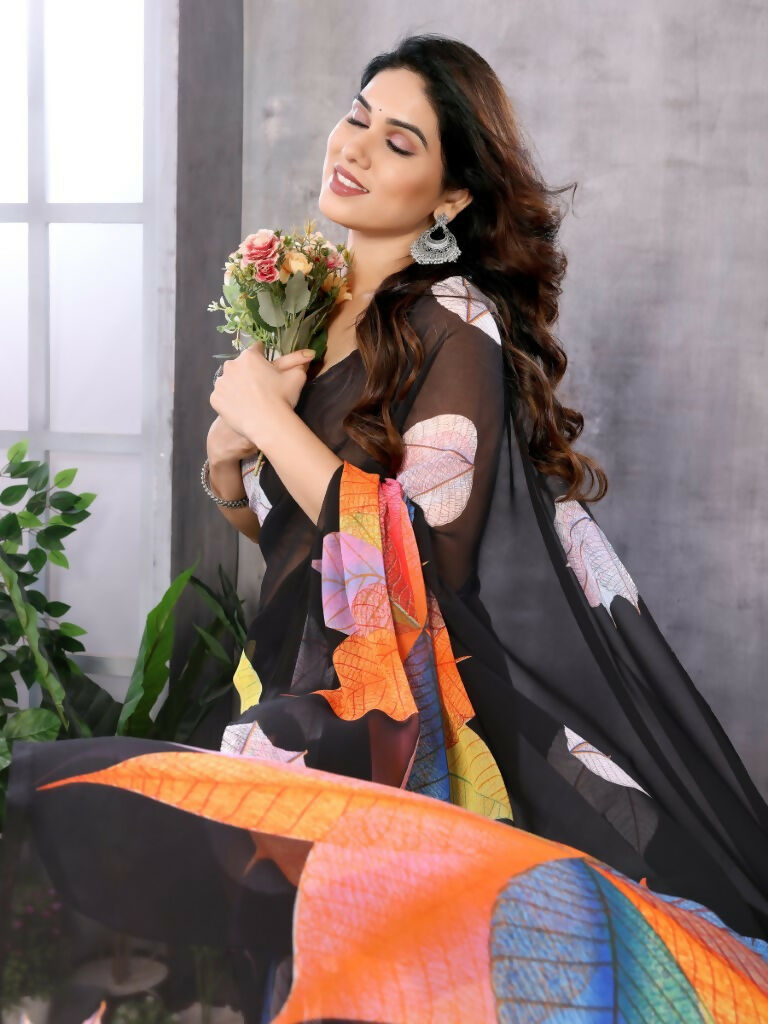 Partywear Designer Black Georgette Fancy Saree - Satrangi
