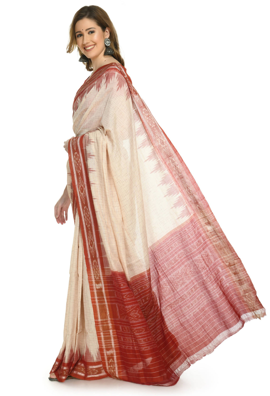 Vamika Sambalpuri Ikat Cotton Jharana Tasrite & Maroon Saree