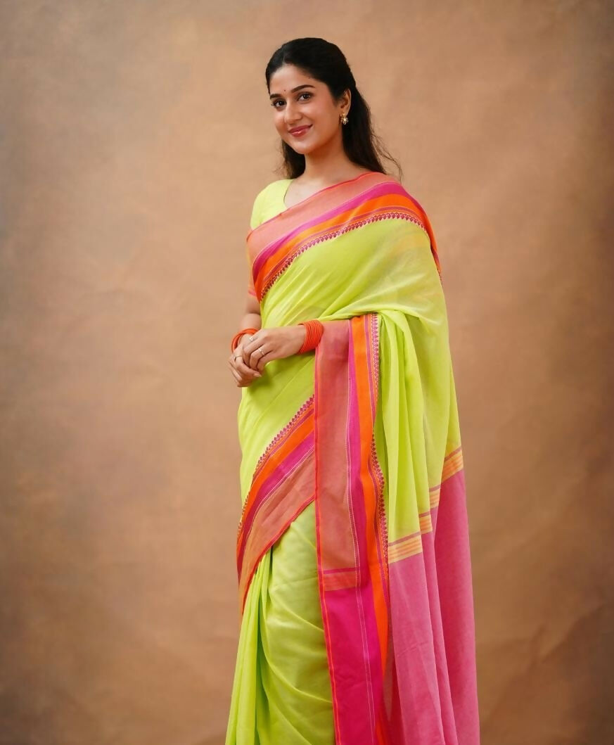 Exclusive Collection Light Green Beautiful Khadi Cotton Handloom Saree