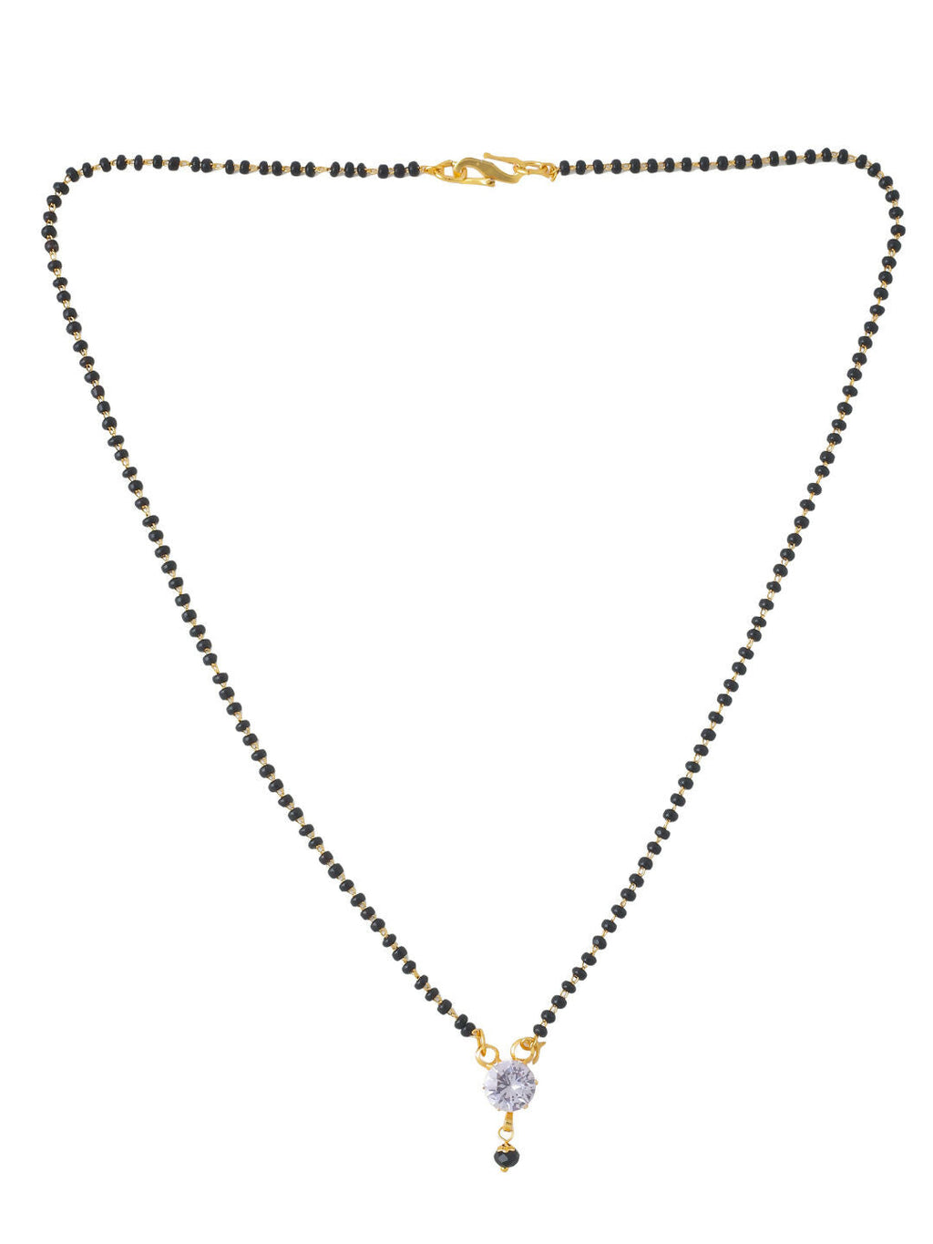 NVR Women's's Set of 2 Black Gold-Polished Beaded Mangalsutra With Ad Stone