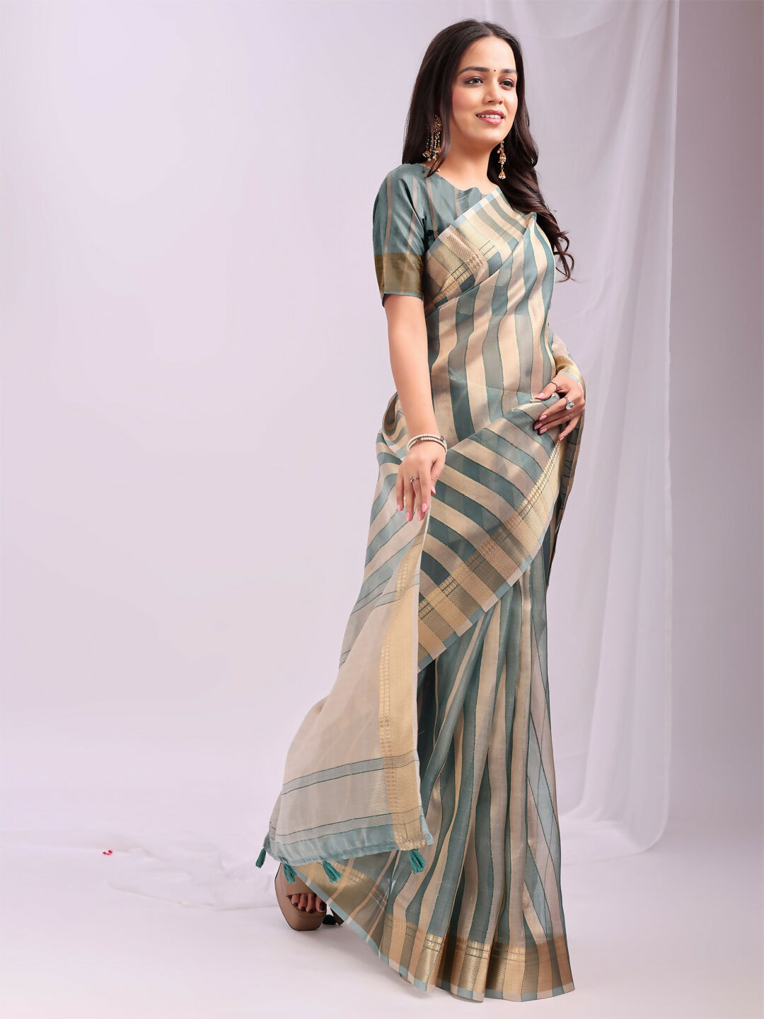 Shree Shyam Fashion Organza Green Saree