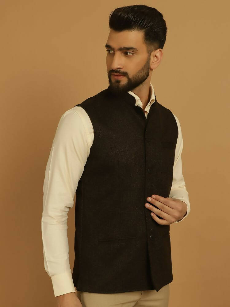 Even Apparels Nehru Jacket With Welt Pockets - Brown