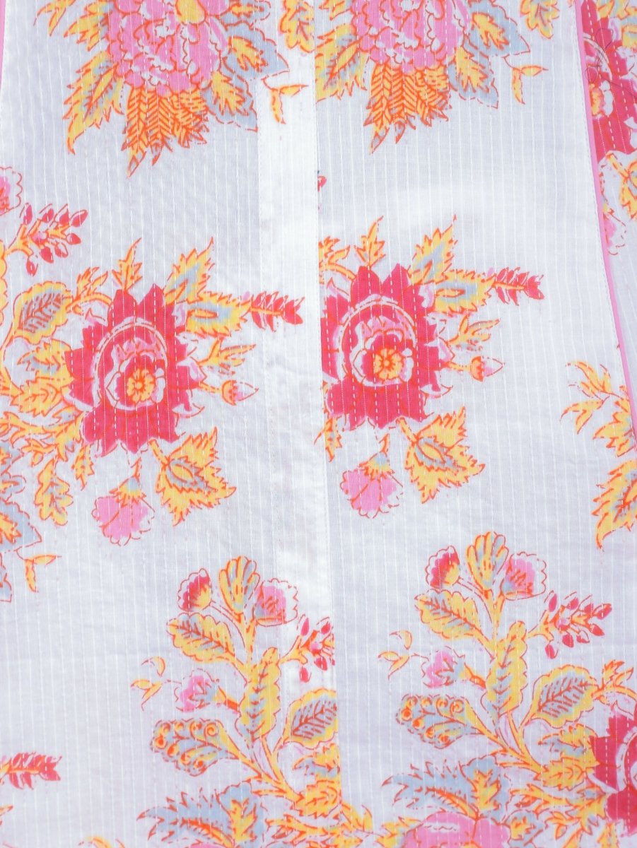 Aramya A-line Kantha Cotton Floral Print Women's Kurta - White