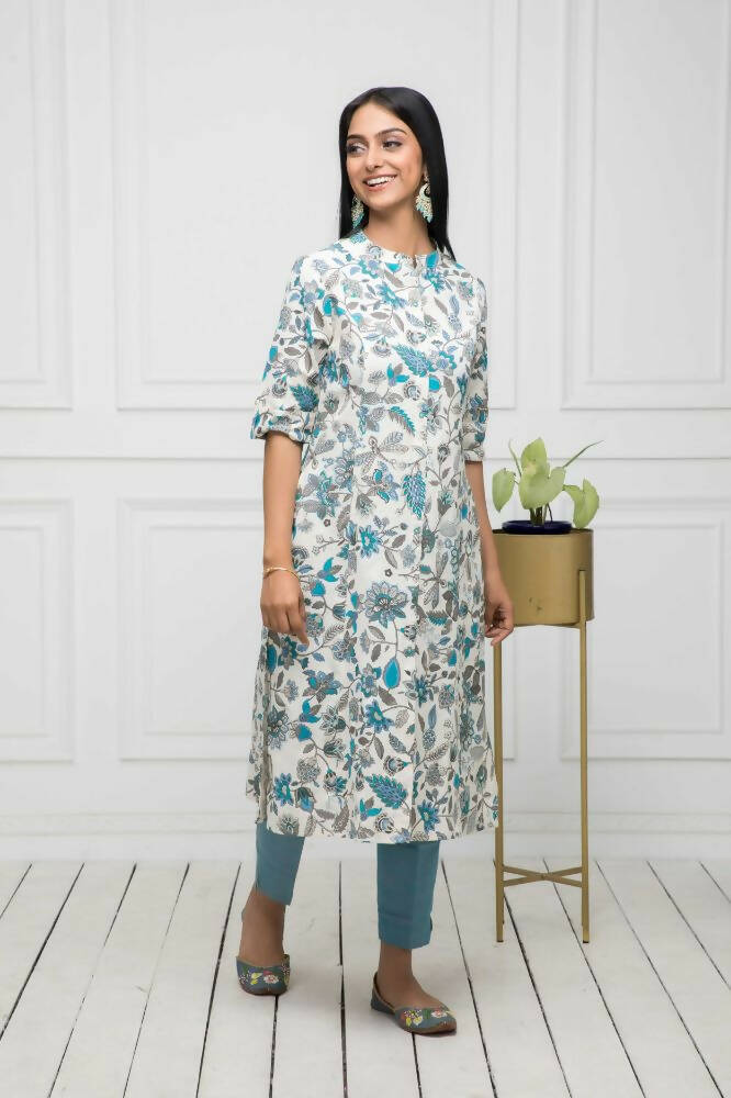 Myshka Women Multi Floral Cotton A-Line Mandarin Collar Kurtas