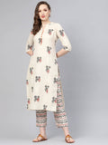 Vamika Printed Cotton Cream Party Wear/Casual Wear Kurta Set/Suit