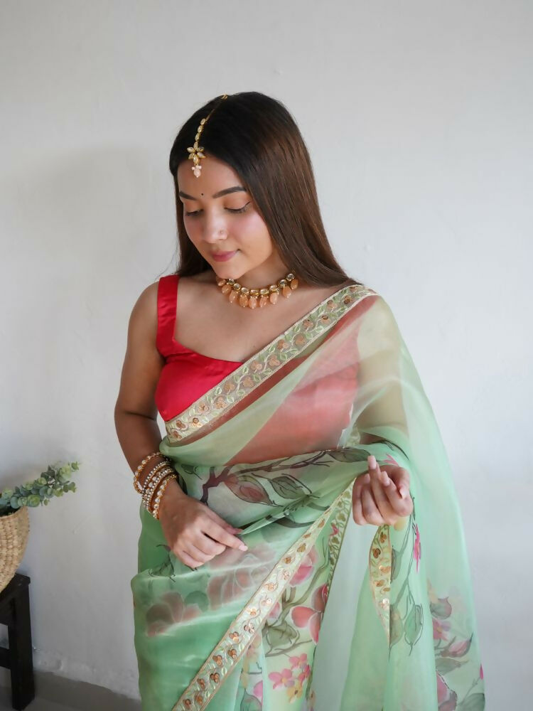 Vamsee Nilam Green Organza Saree