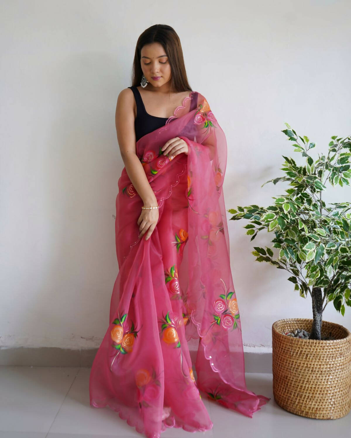 Vamsee Pink Organza Saree